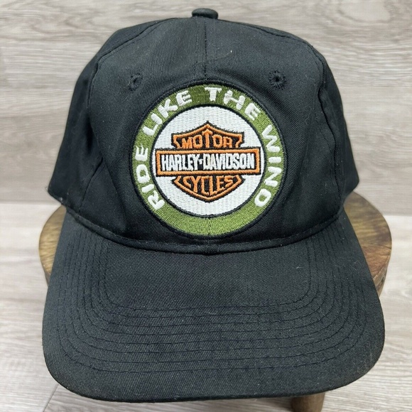 Harley Davidson Logo Ride Like The Wind American Needle Black Hat Cap Vintage - Picture 1 of 12